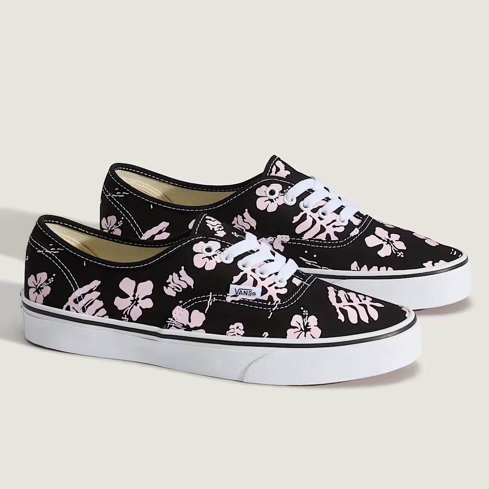 Vans Authentic Archive Black Pink Hibiscus Floral Sneakers W8.5 M7 UNISEX NEW
